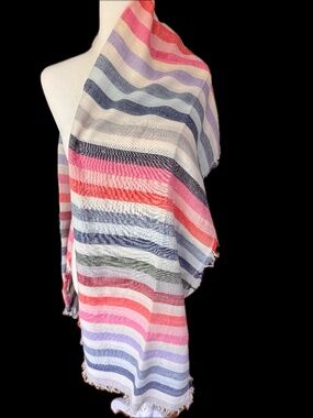 GAP Lightweight Striped Scarf, Linen Blend, Frayed Edges